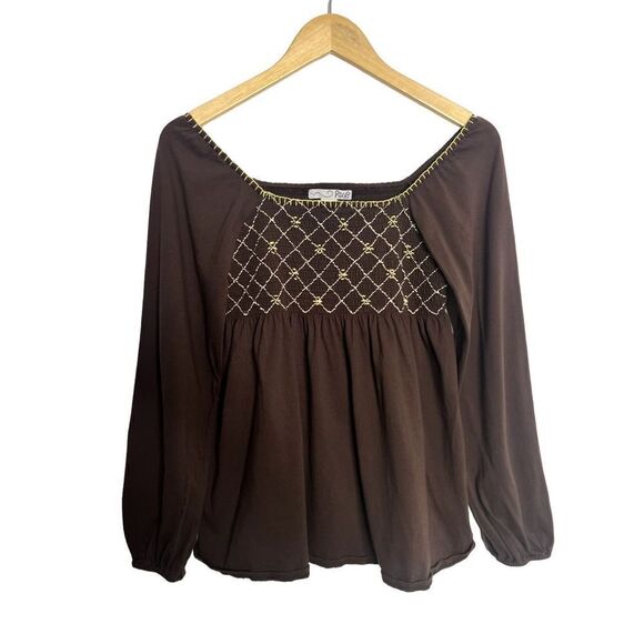 vintage brown off the shoulder Cottagecore peasant blouse sz xs - Picture 1 of 6